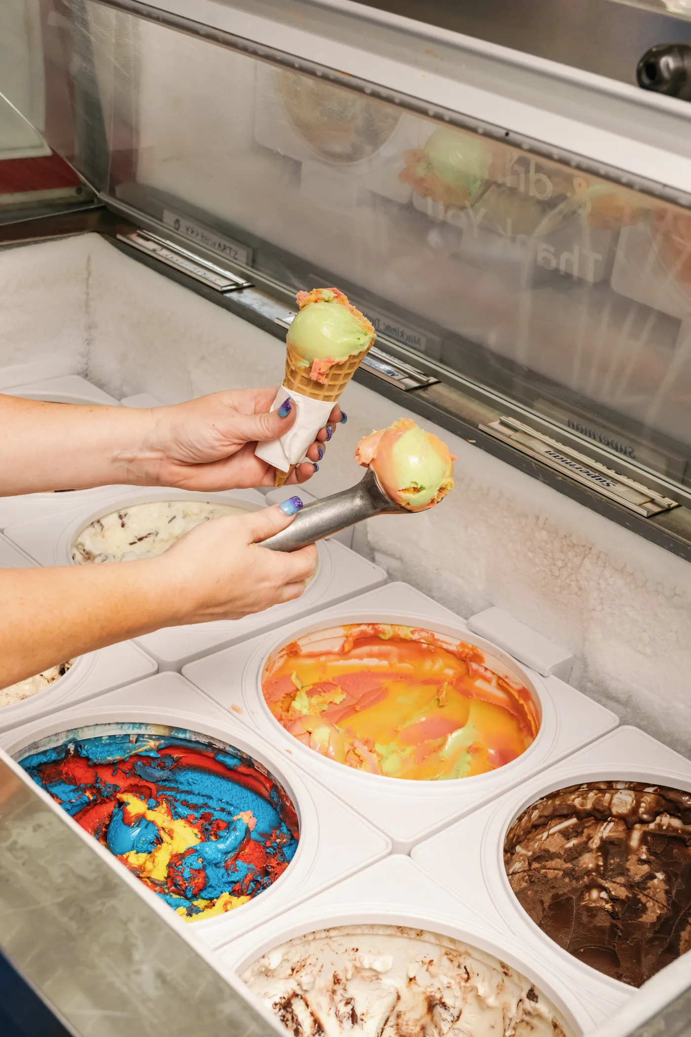 Colorful ice cream being scooped at Campbell's Dairyland